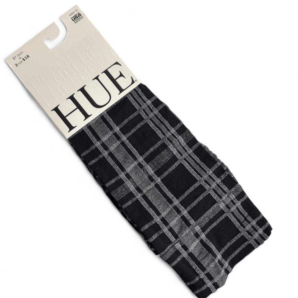 Hue Black Gray Plaid Knee High Socks Womens One Size Fits Most